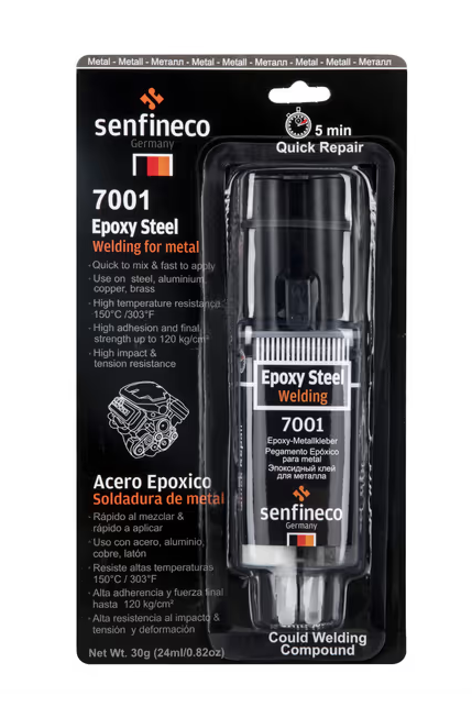 Клей для металу двохкомпонентний "Epoxy Steel Senfineco" 30гр [Сенфінеко]
