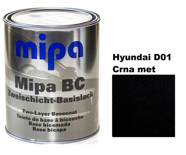 Базова автоемаль (металік) "Mipa Hyundai D01 Crna met" 1л [Міпа Хюндай Д01 чорна]
